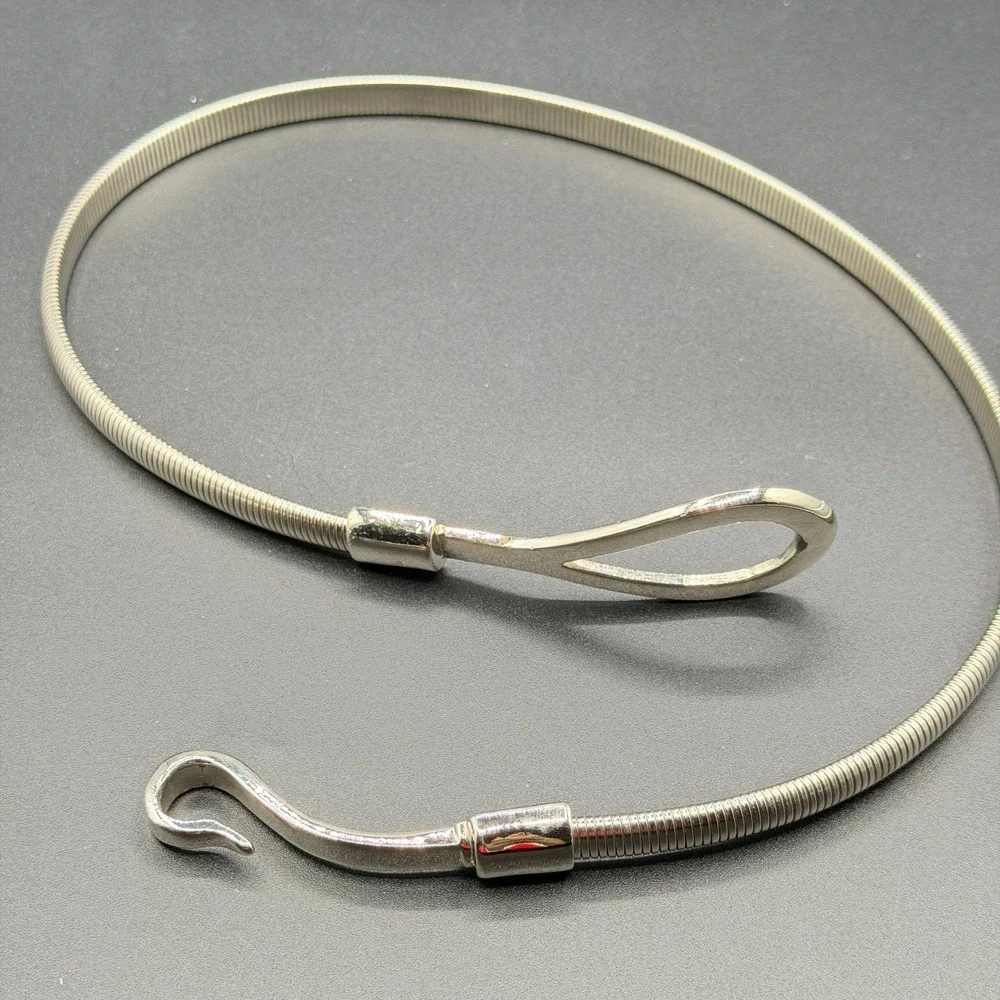 Silver Tone Flexible Snake Chain Necklace Hook Clasp Modern Minimalist Gift